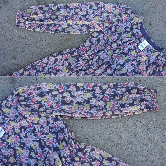 LOFT NWT Floral Sheer Long Sleeve Mini Dress Small Ruffled Tiered Hem - Picture 5 of 12